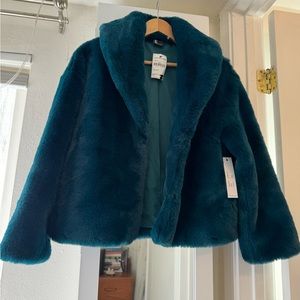 Teal faux fur jacket